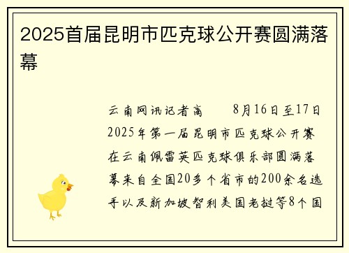 2025首届昆明市匹克球公开赛圆满落幕
